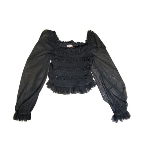 Sheer Mesh Puff balloon Sleeve Smocked Top Blouse- Small Gothic Edgy Emo Sexy - Picture 3 of 6